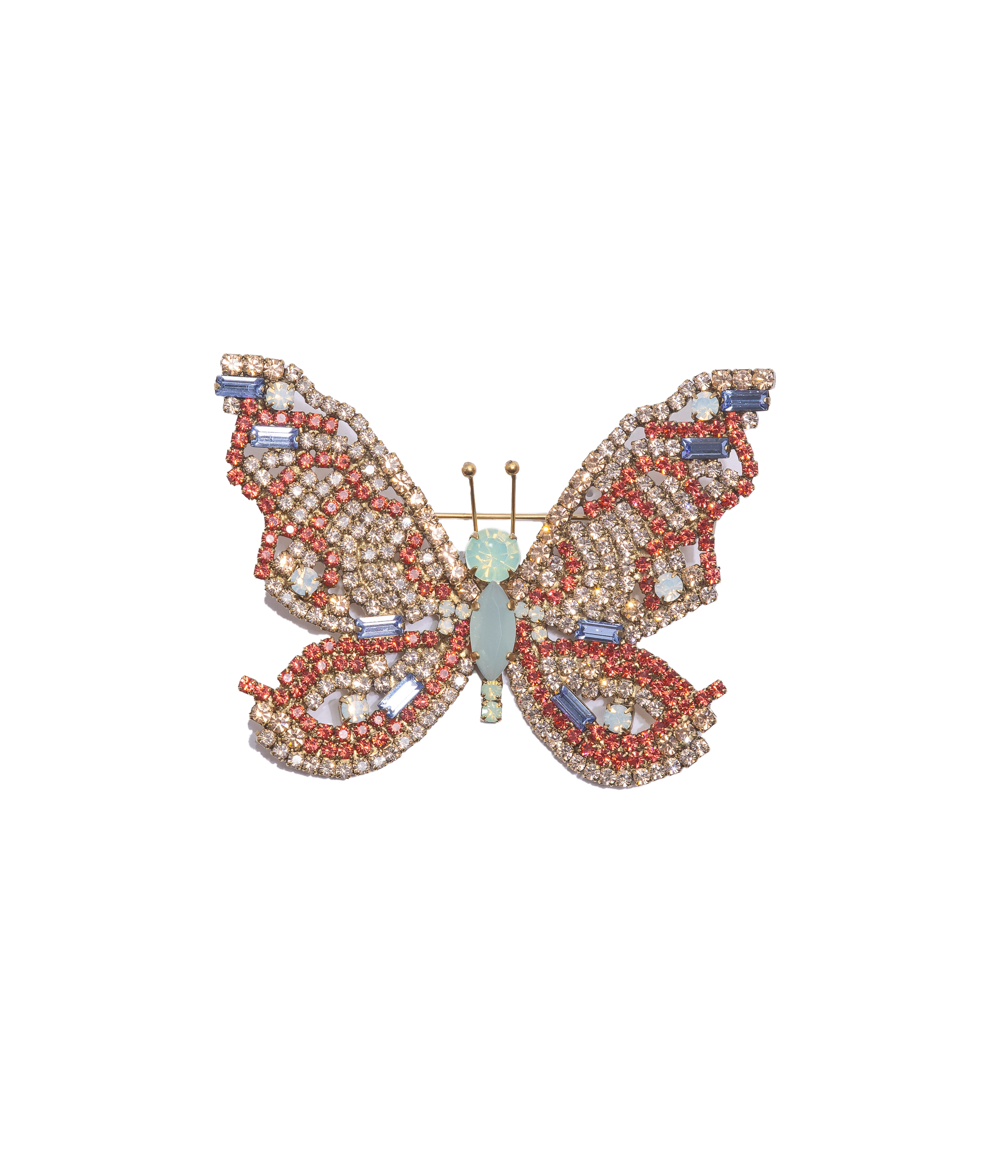 Large Butterfly in Padparadscha / Light Sapphire / Green Opal