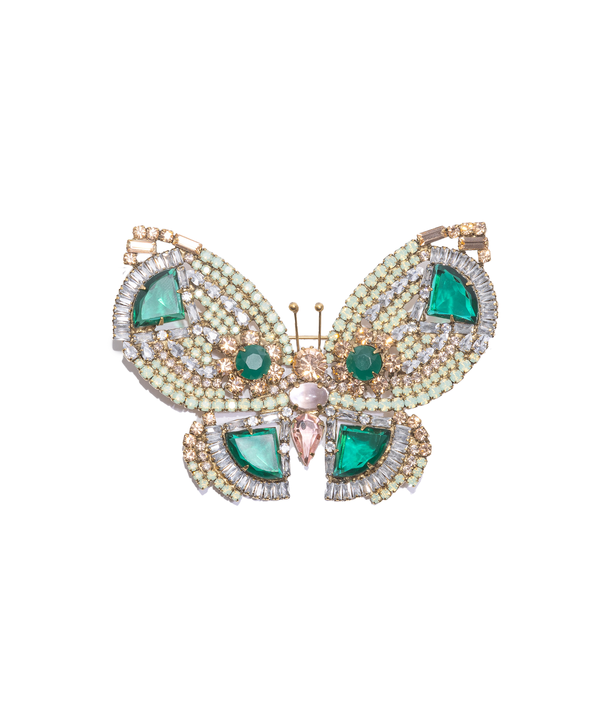 X-Large Butterfly in Crystal / Emerald / Light Peach