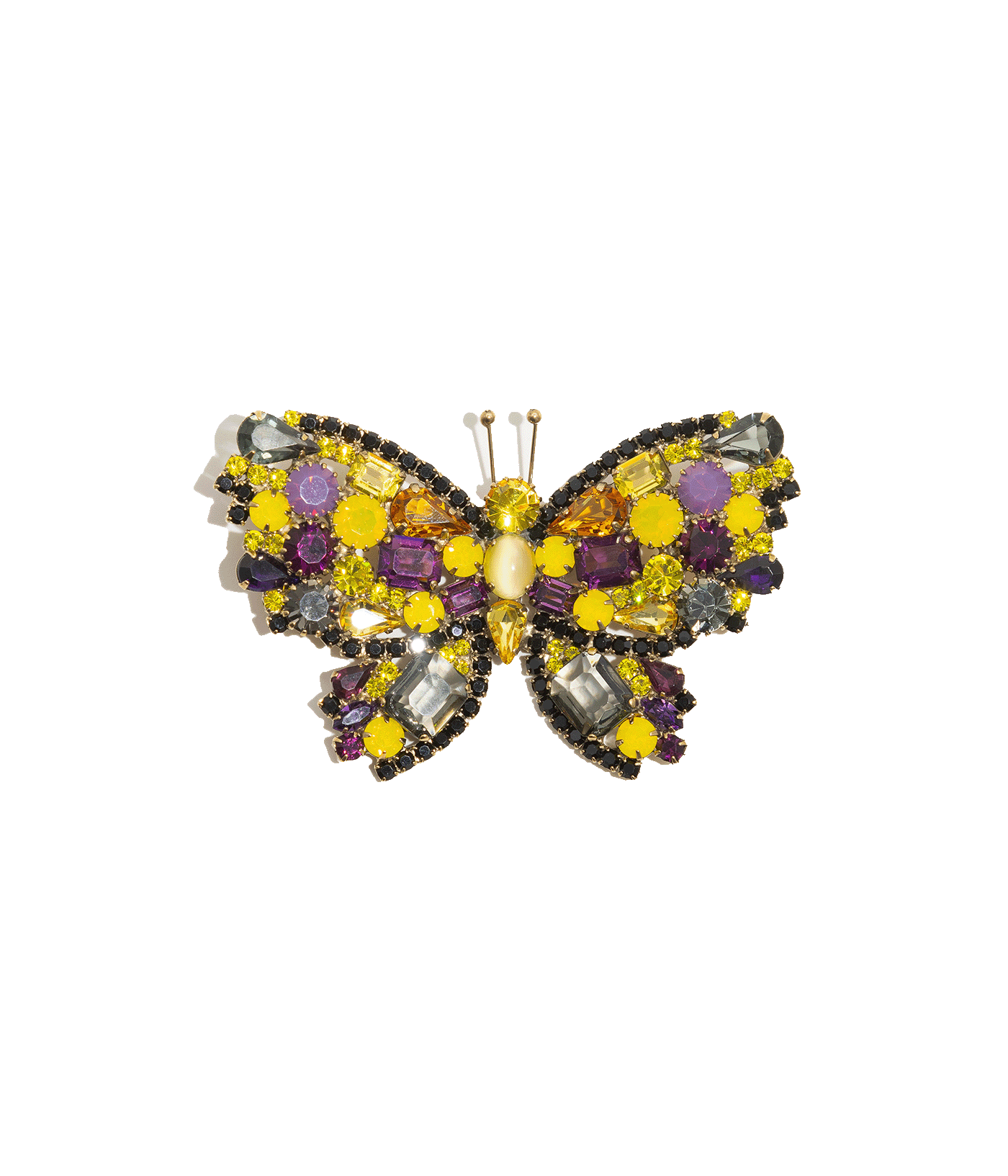 Large Butterfly in Yellow Opal / Jet / Amethyst