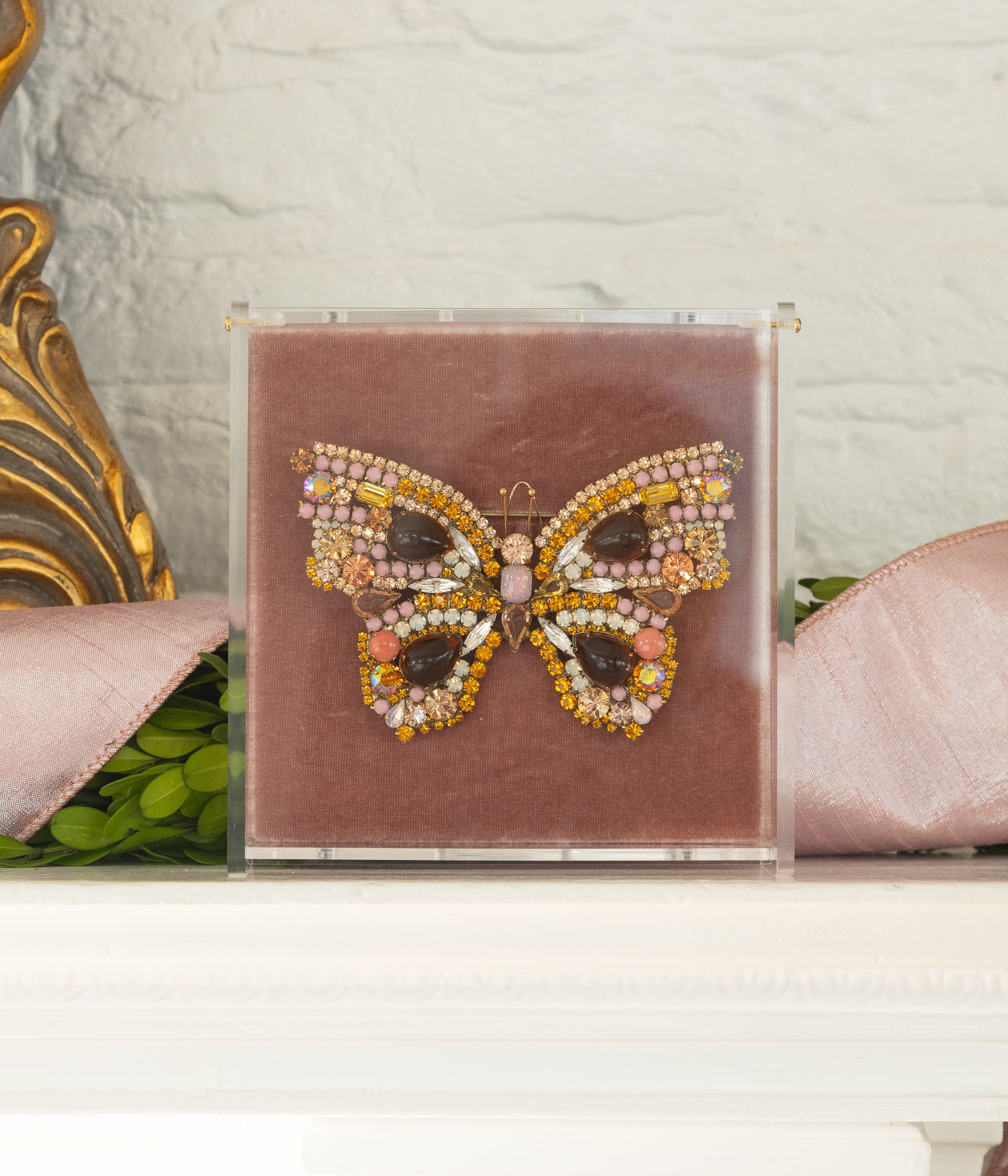 X-Large Butterfly in Light Peach / Smoked Topaz / Crystal