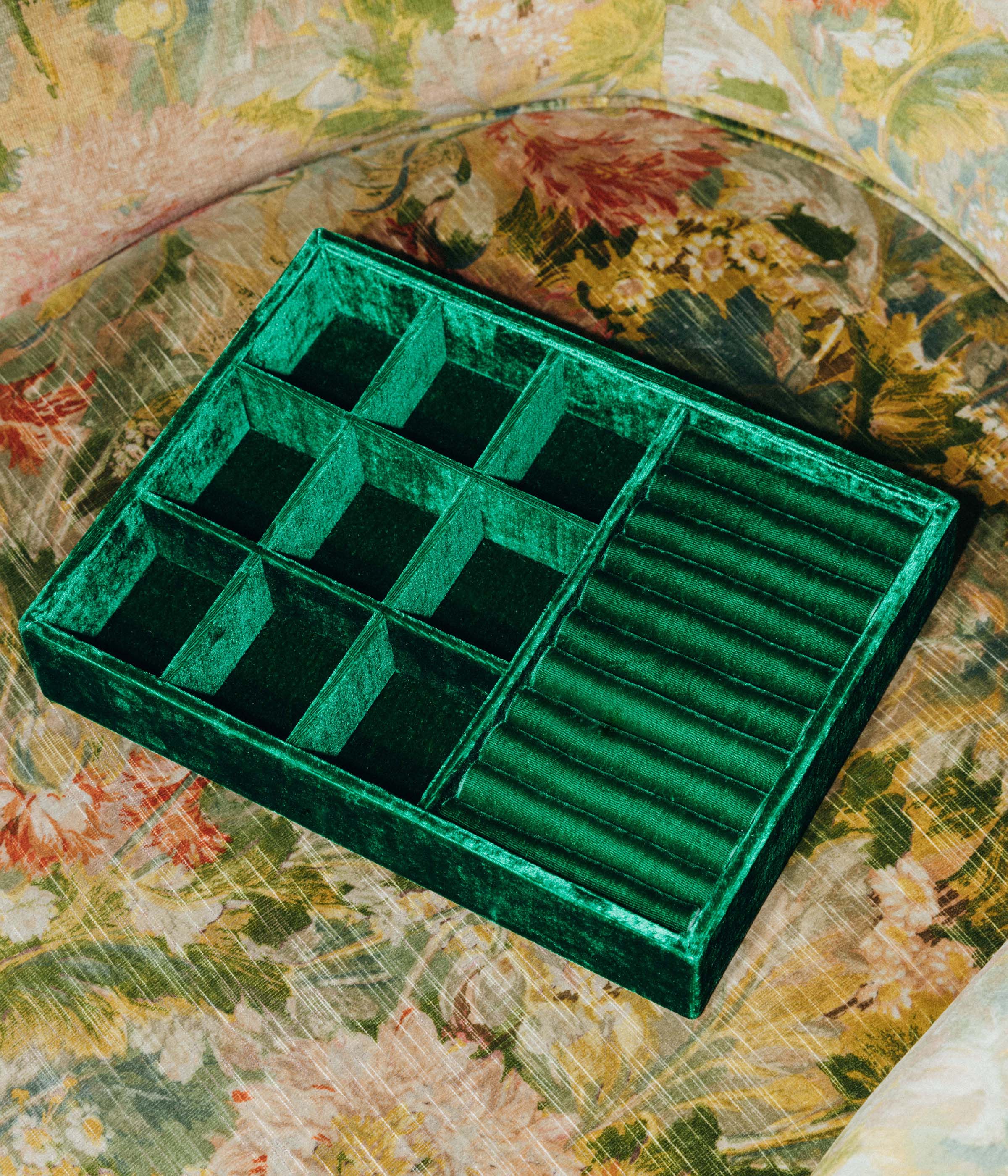 Stackable Silk Velvet Jewelry Tray in Emerald