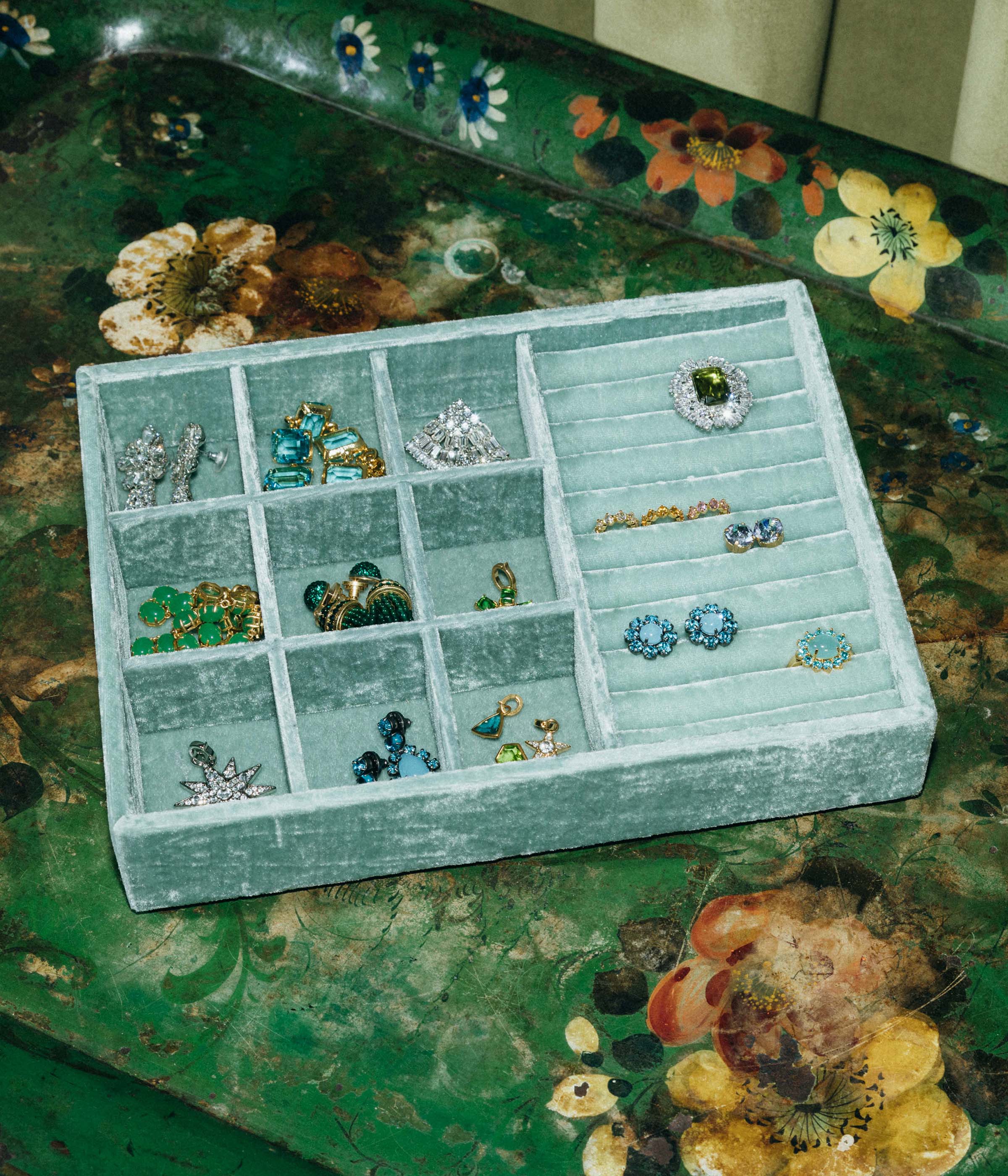 Stackable Silk Velvet Jewelry Tray in Seafoam