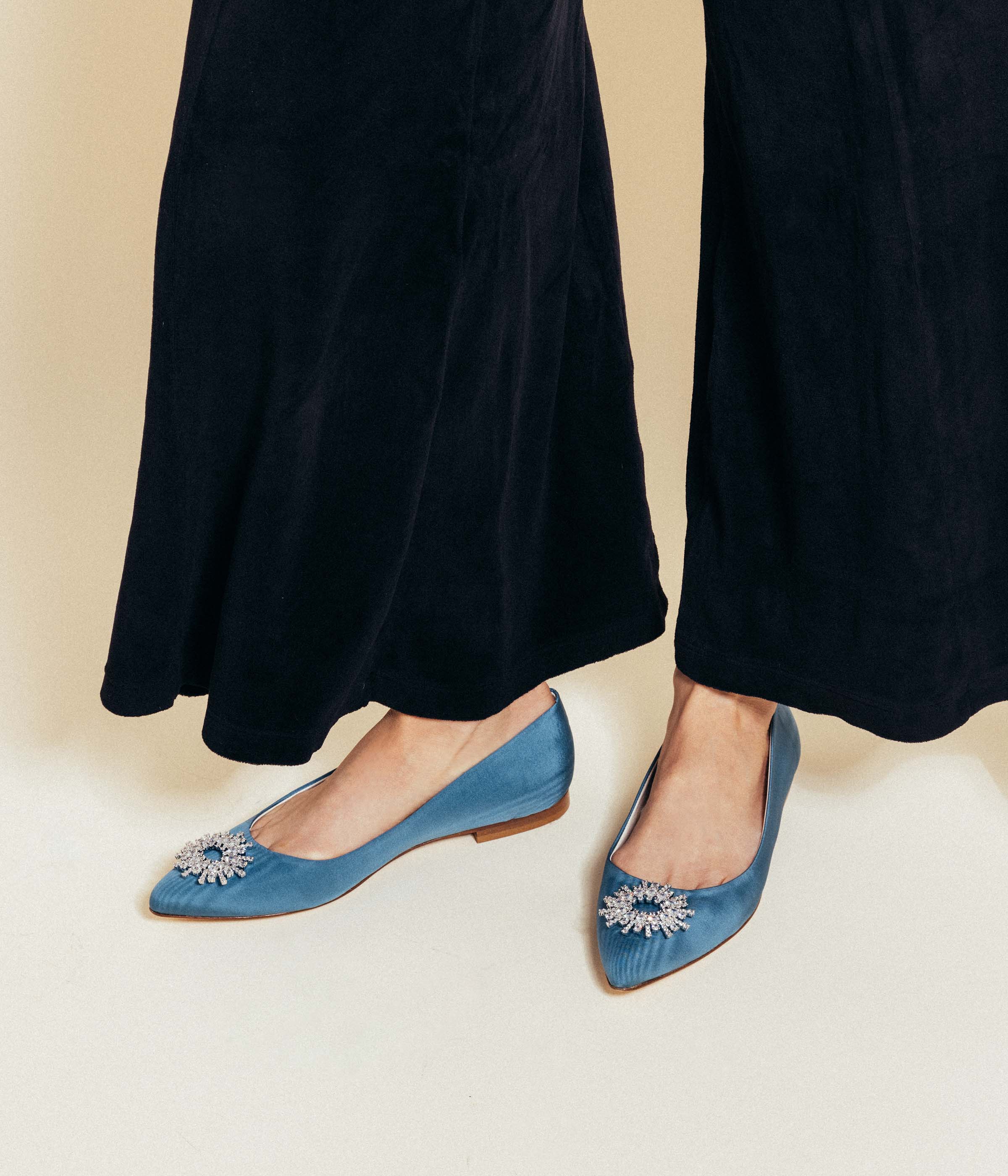 Stevie Ballerina Flats in Blue Silk Moiré