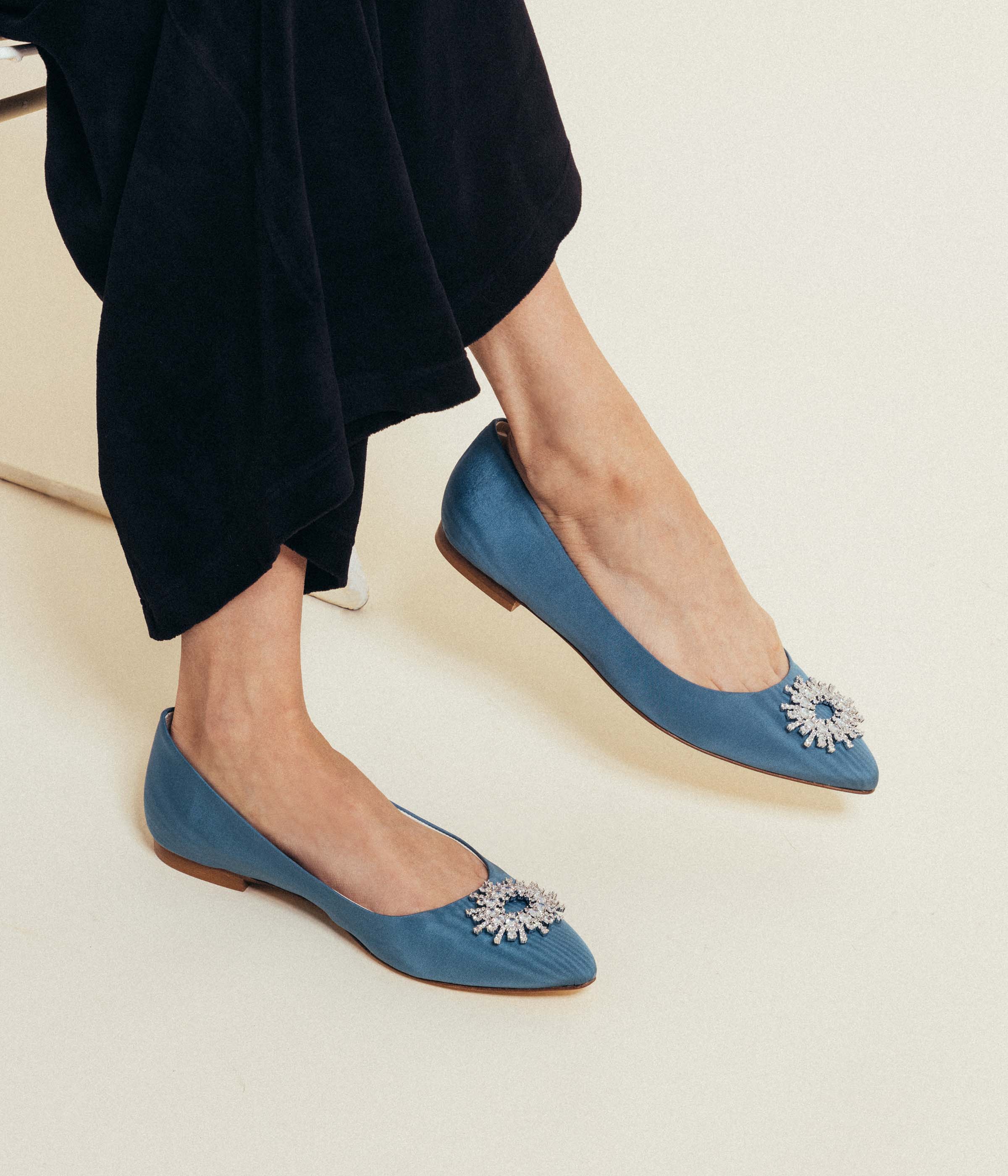 Stevie Ballerina Flats in Blue Silk Moire