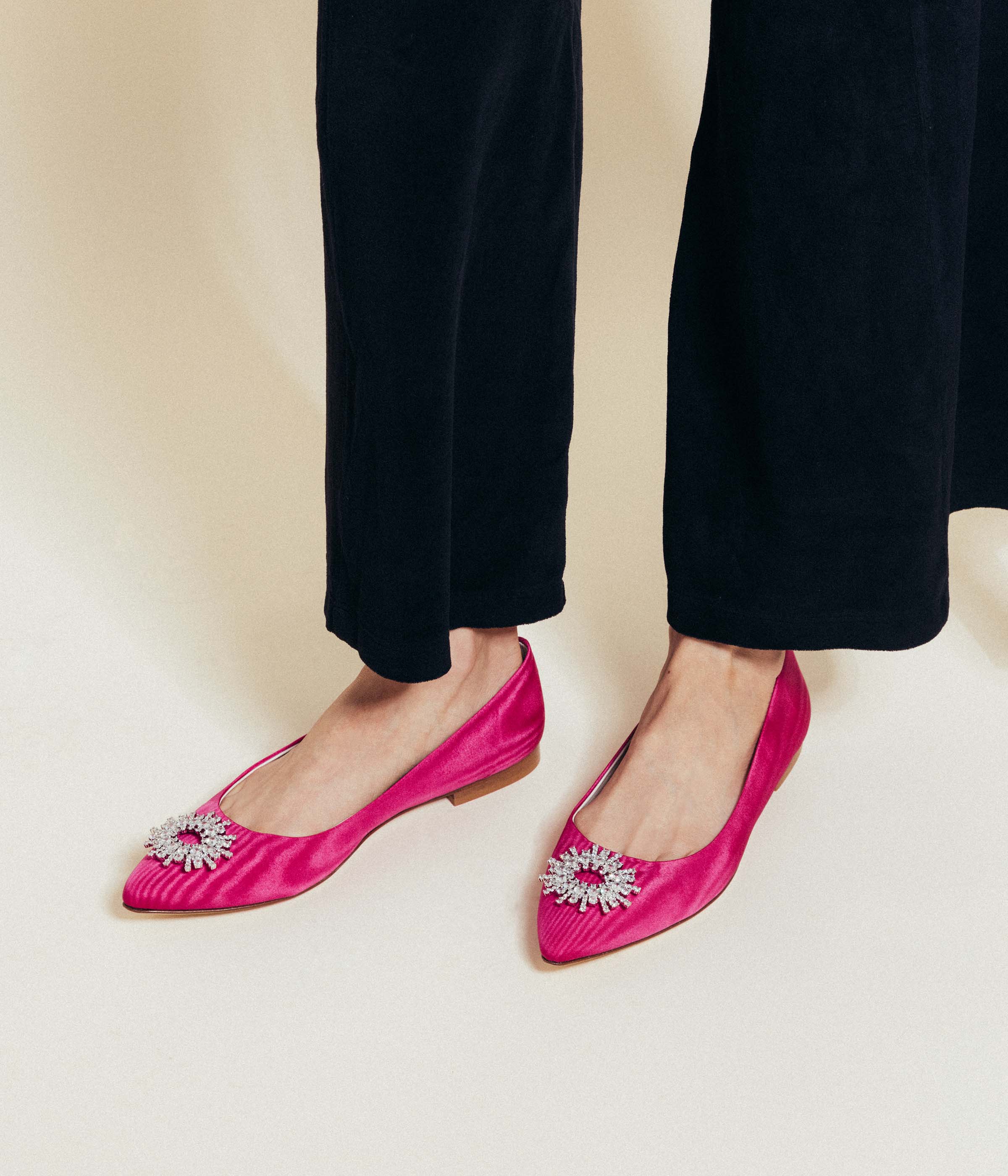 Stevie Ballerina Flats in Pink Silk Moiré