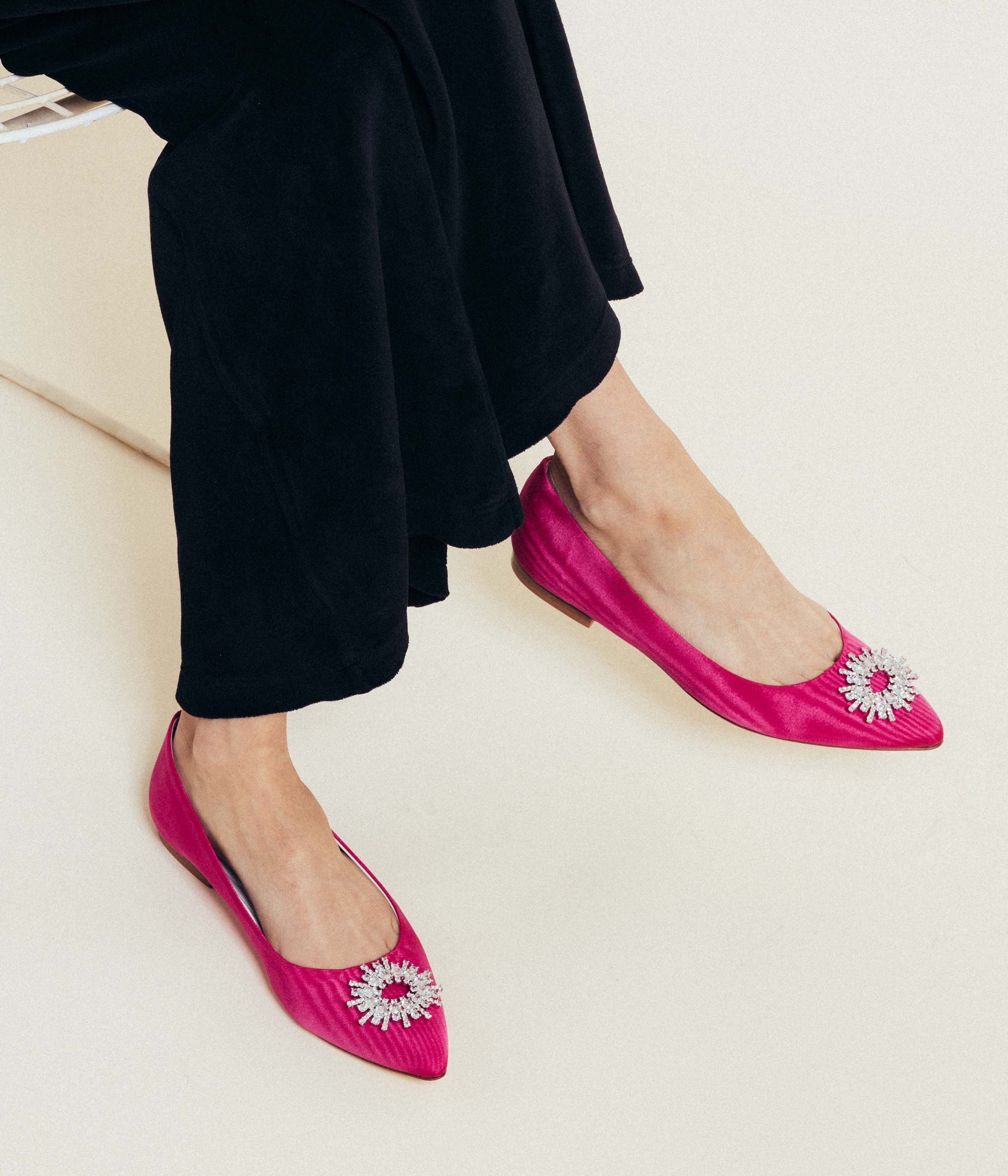 Stevie Ballerina Flats in Pink Silk Moiré