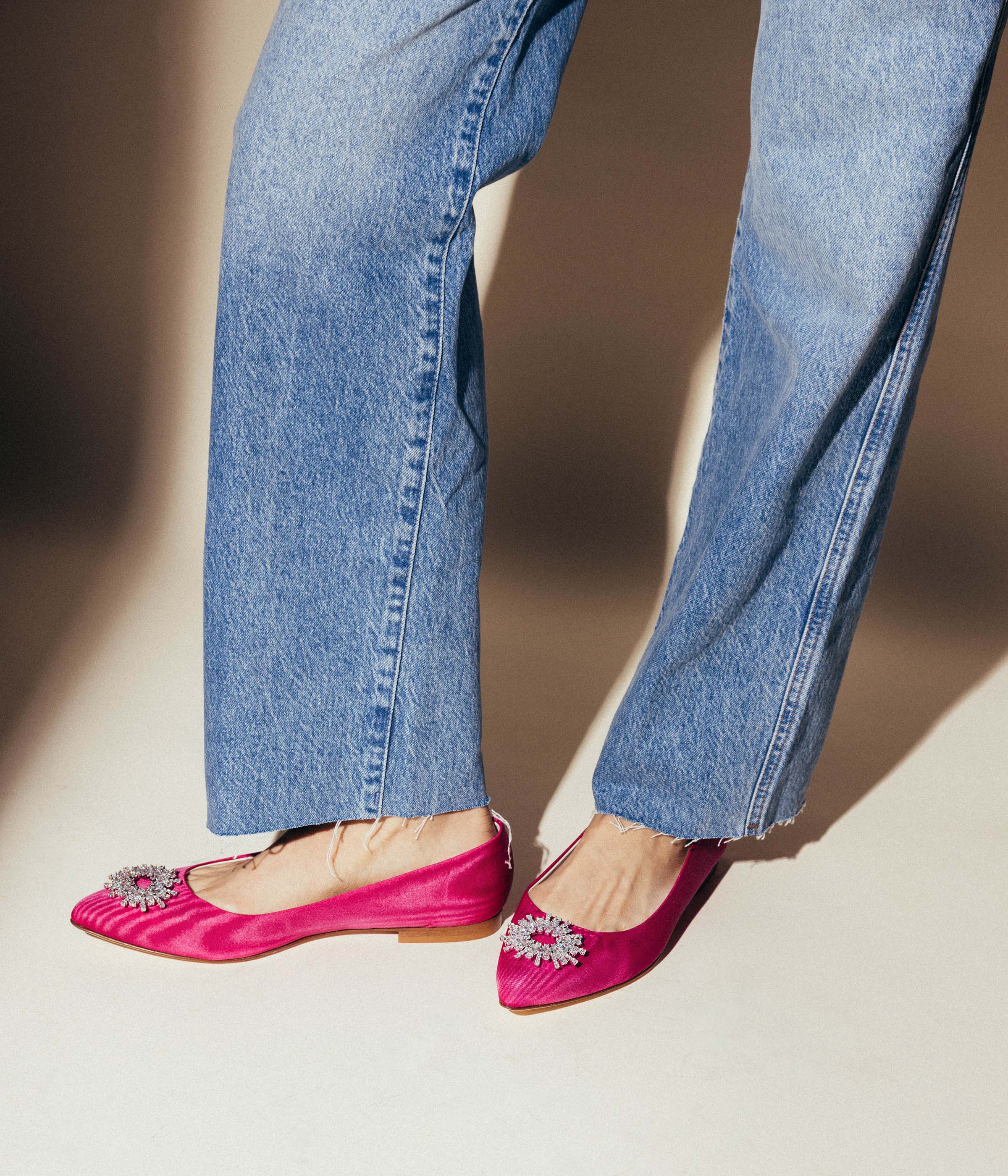 Stevie Ballerina Flats in Pink Silk Moire