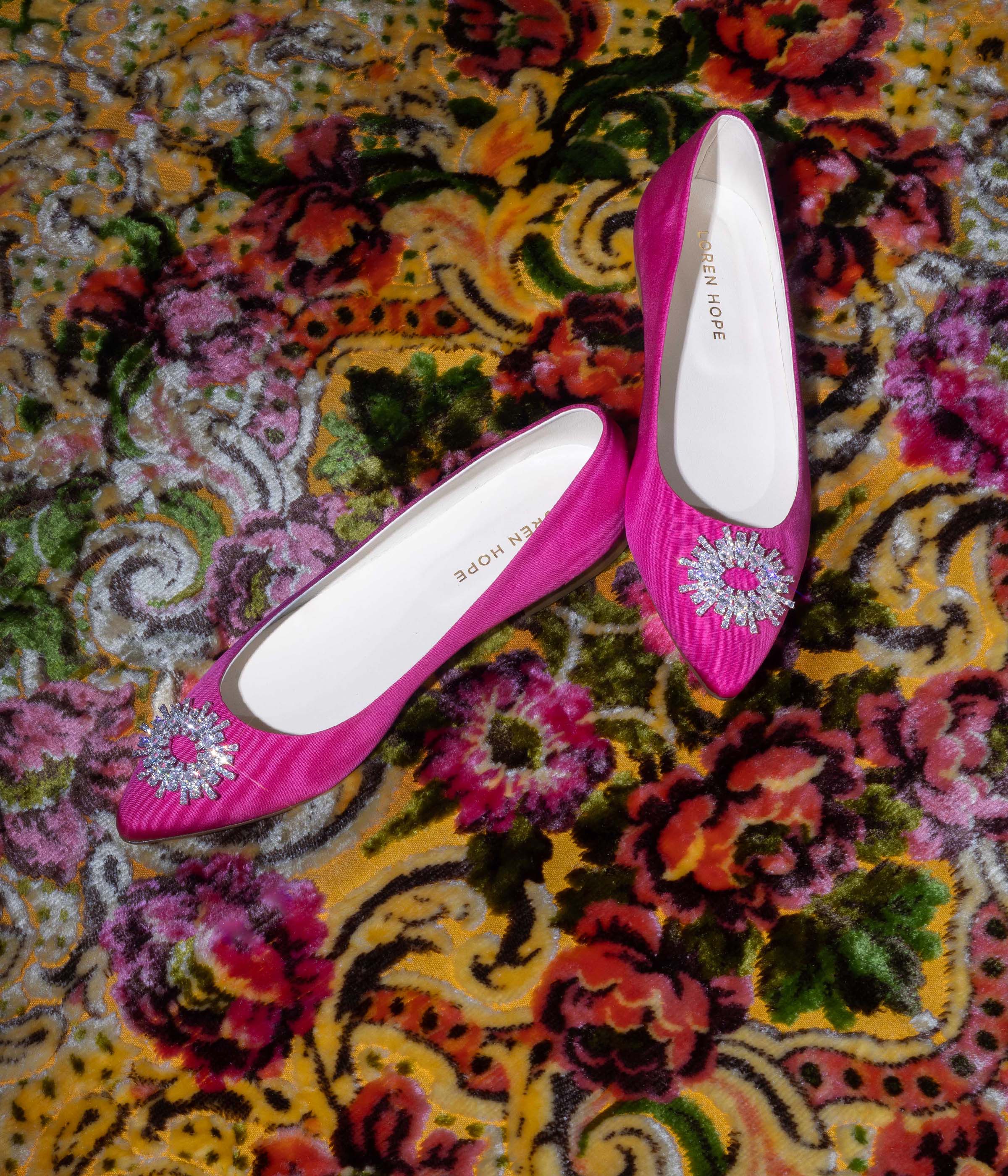 Stevie Ballerina Flats in Pink Silk Moiré