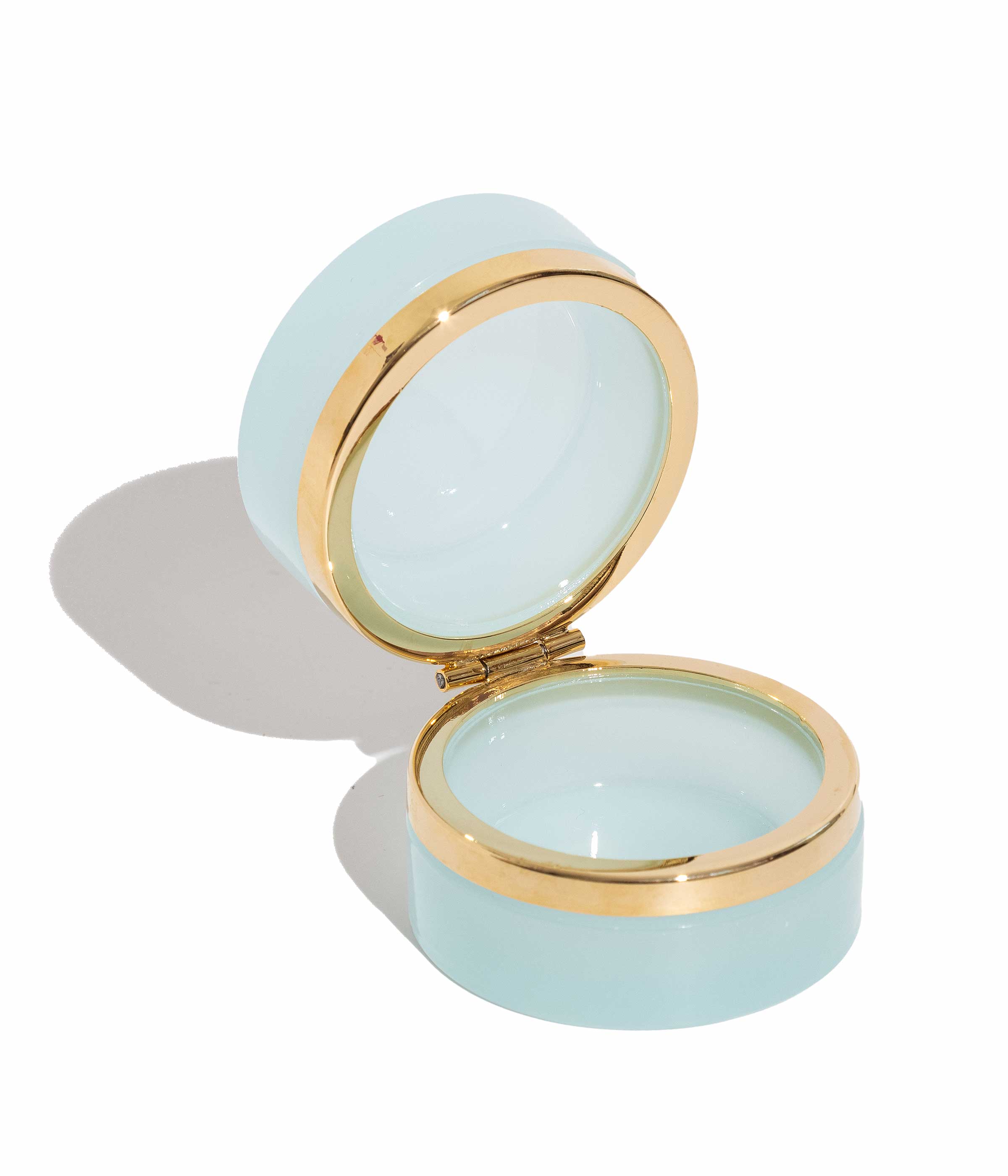 Small Round Aqua Opaline Glass Box